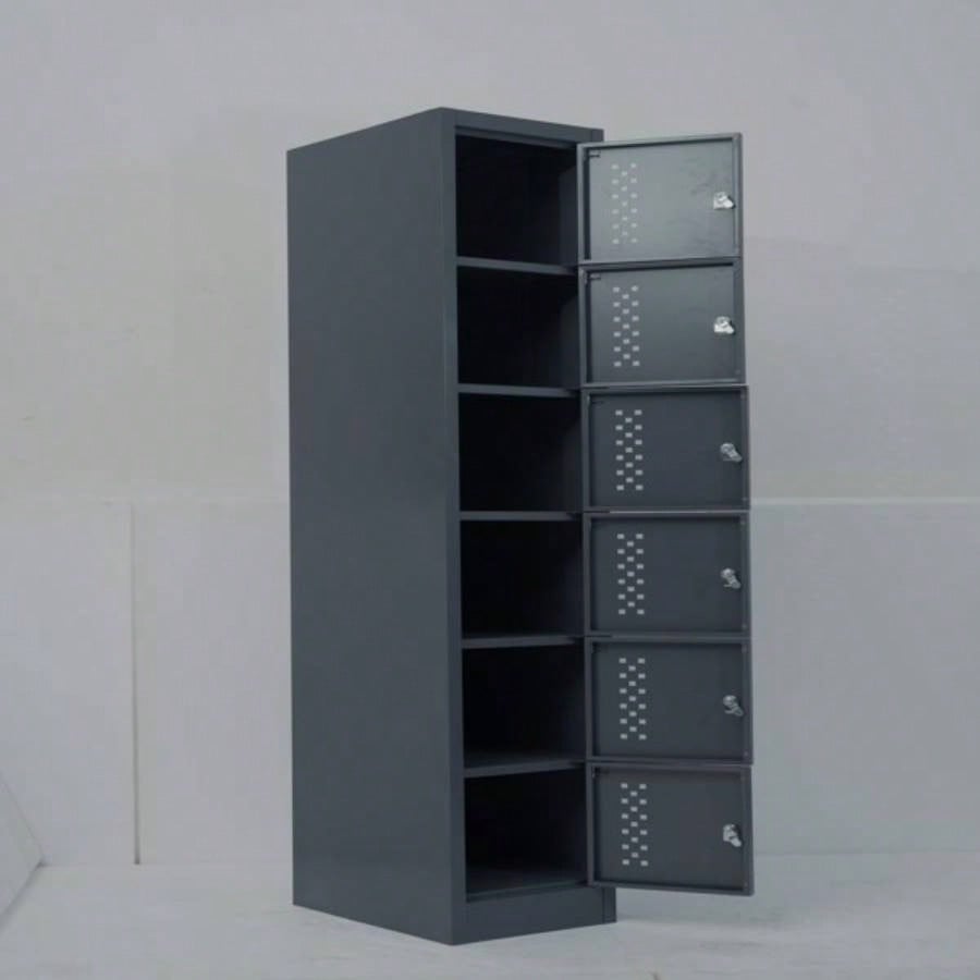 Metal garage storage cabinet, six separate storage compartments - 70.98 - inch steel lock cabinet, suitable garages and warehouses gray