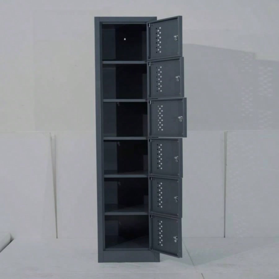 Metal garage storage cabinet, six separate storage compartments - 70.98 - inch steel lock cabinet, suitable garages and warehouses gray