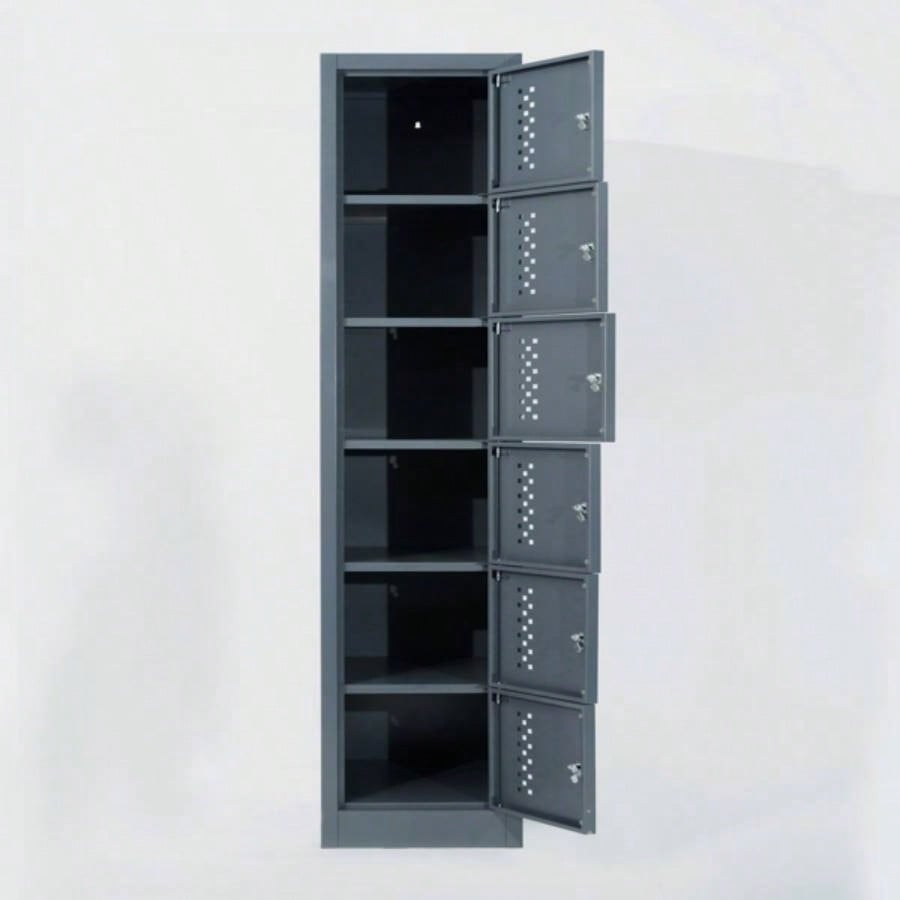 Metal garage storage cabinet, six separate storage compartments - 70.98 - inch steel lock cabinet, suitable garages and warehouses gray