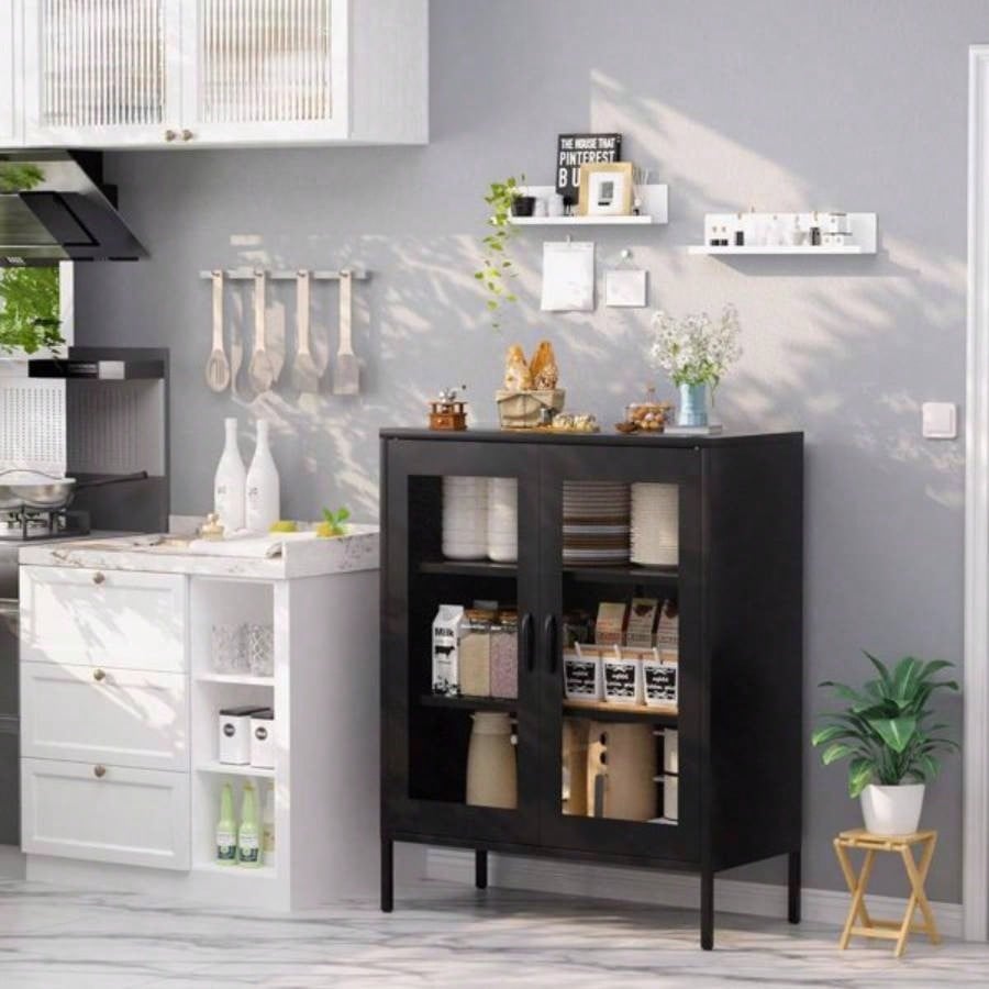 Metal Storage Cabinet with Mesh Doors and Shelves, Multipurpose Storage Rack, 3 - Tier Office Cabinet, Metal Locker Style Accent Cabinet Home Office, Living Room, Kitchen Black - mesh, 4039; 39; H
