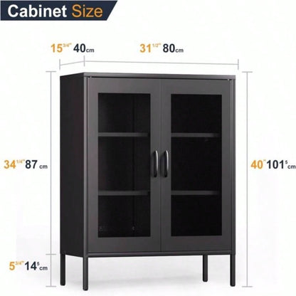 Metal Storage Cabinet with Mesh Doors and Shelves, Multipurpose Storage Rack, 3 - Tier Office Cabinet, Metal Locker Style Accent Cabinet Home Office, Living Room, Kitchen Black - mesh, 4039; 39; H