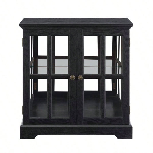 LED Curio Display Cabinet, Antique Display Cabinet with Adjustable Shelves, Retro Design Quality Showcase with Lattice Doors Elegant Bookcase and Storage Cabinet Home Decor and Organization BLK