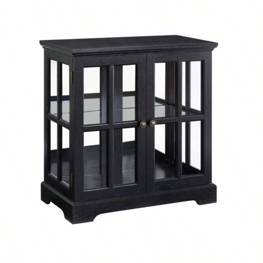 LED Curio Display Cabinet, Antique Display Cabinet with Adjustable Shelves, Retro Design Quality Showcase with Lattice Doors Elegant Bookcase and Storage Cabinet Home Decor and Organization BLK