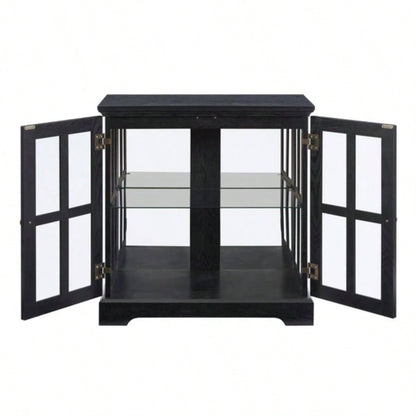 LED Curio Display Cabinet, Antique Display Cabinet with Adjustable Shelves, Retro Design Quality Showcase with Lattice Doors Elegant Bookcase and Storage Cabinet Home Decor and Organization BLK