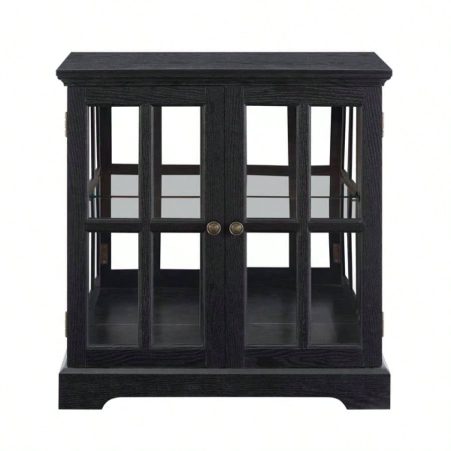 LED Curio Display Cabinet, Antique Display Cabinet with Adjustable Shelves, Retro Design Quality Showcase with Lattice Doors Elegant Bookcase and Storage Cabinet Home Decor and Organization BLK
