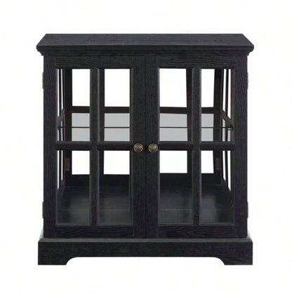 LED Curio Display Cabinet, Antique Display Cabinet with Adjustable Shelves, Retro Design Quality Showcase with Lattice Doors Elegant Bookcase and Storage Cabinet Home Decor and Organization BLK