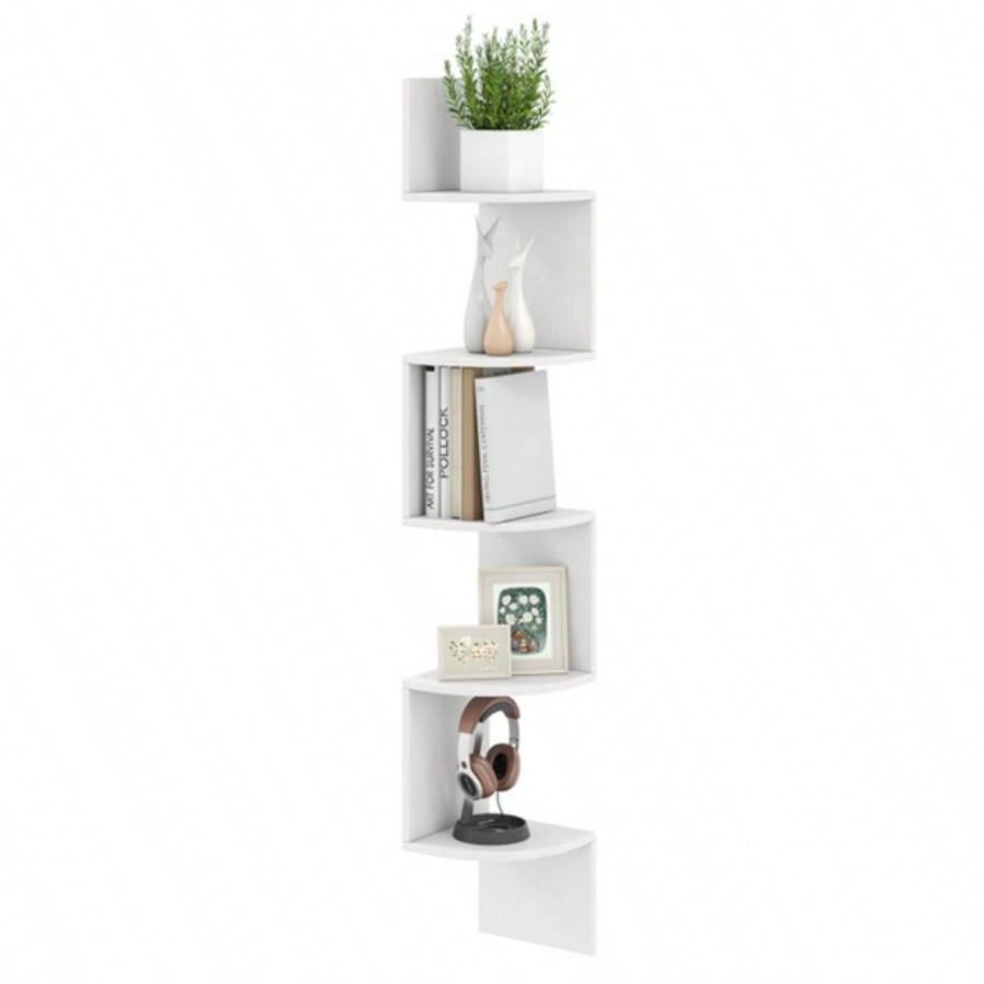 5 - layer white wall mounted corner stand/bookshelf