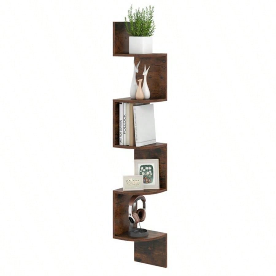 5 - layer brown wall mounted corner stand/bookshelf