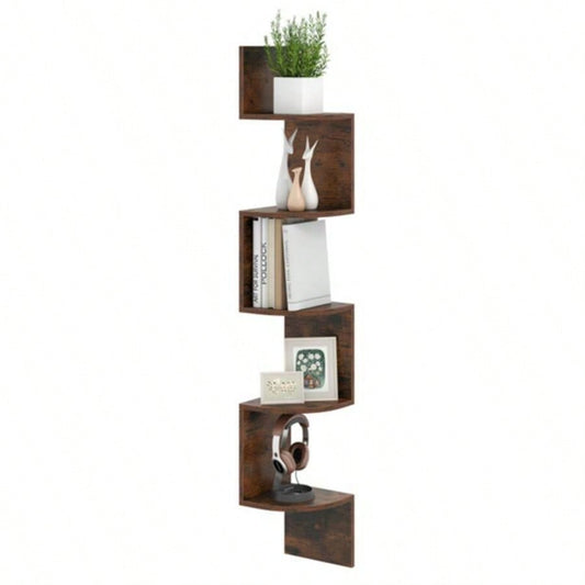 5 - layer brown wall mounted corner stand/bookshelf