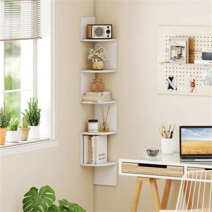 5 - layer white wall mounted corner stand/bookshelf