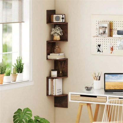 5 - layer brown wall mounted corner stand/bookshelf