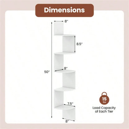 5 - layer white wall mounted corner stand/bookshelf