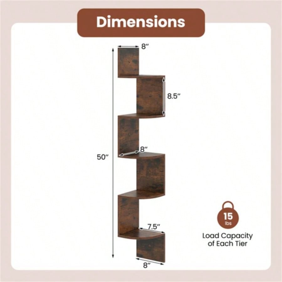 5 - layer brown wall mounted corner stand/bookshelf
