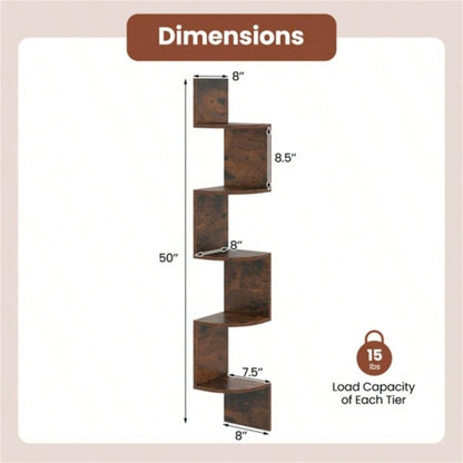 5 - layer brown wall mounted corner stand/bookshelf