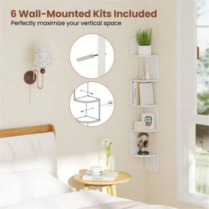 5 - layer white wall mounted corner stand/bookshelf