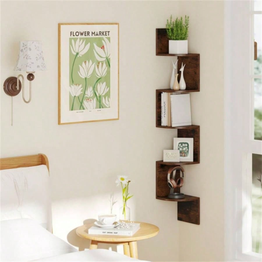 5 - layer brown wall mounted corner stand/bookshelf