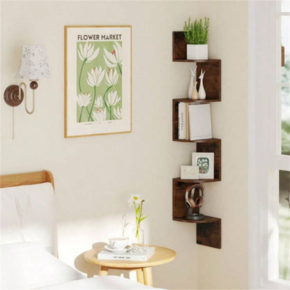 5 - layer brown wall mounted corner stand/bookshelf
