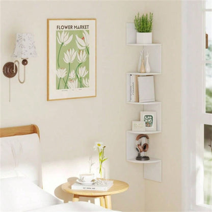 5 - layer white wall mounted corner stand/bookshelf