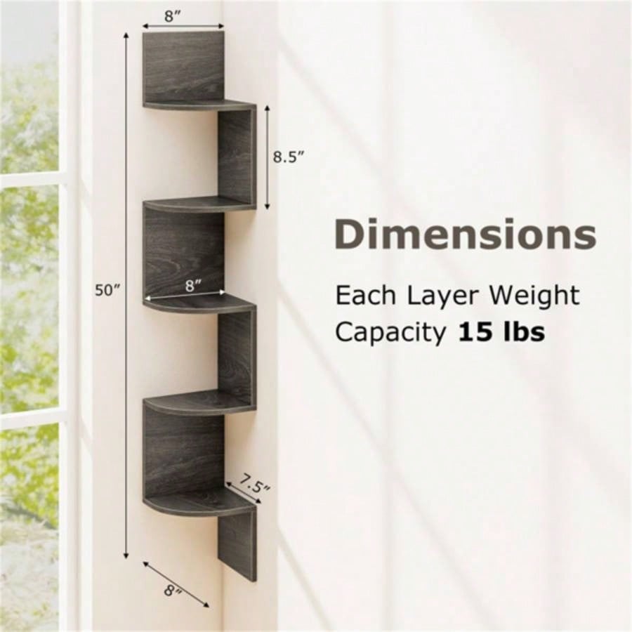 5 - layer Oak wall mounted corner stand/bookshelf
