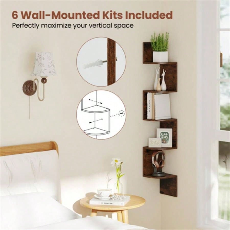 5 - layer brown wall mounted corner stand/bookshelf