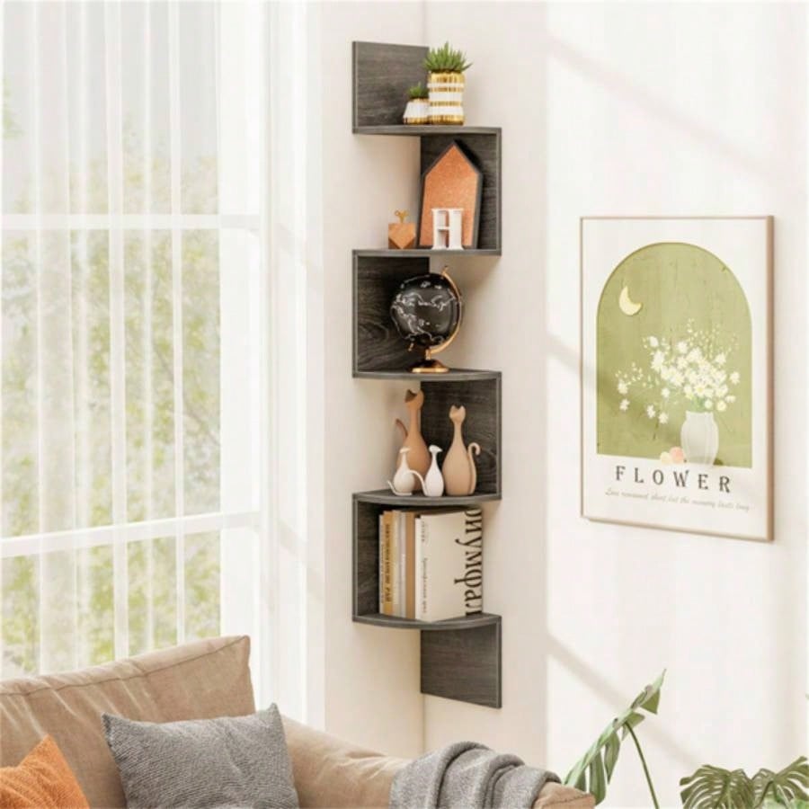 5 - layer Oak wall mounted corner stand/bookshelf