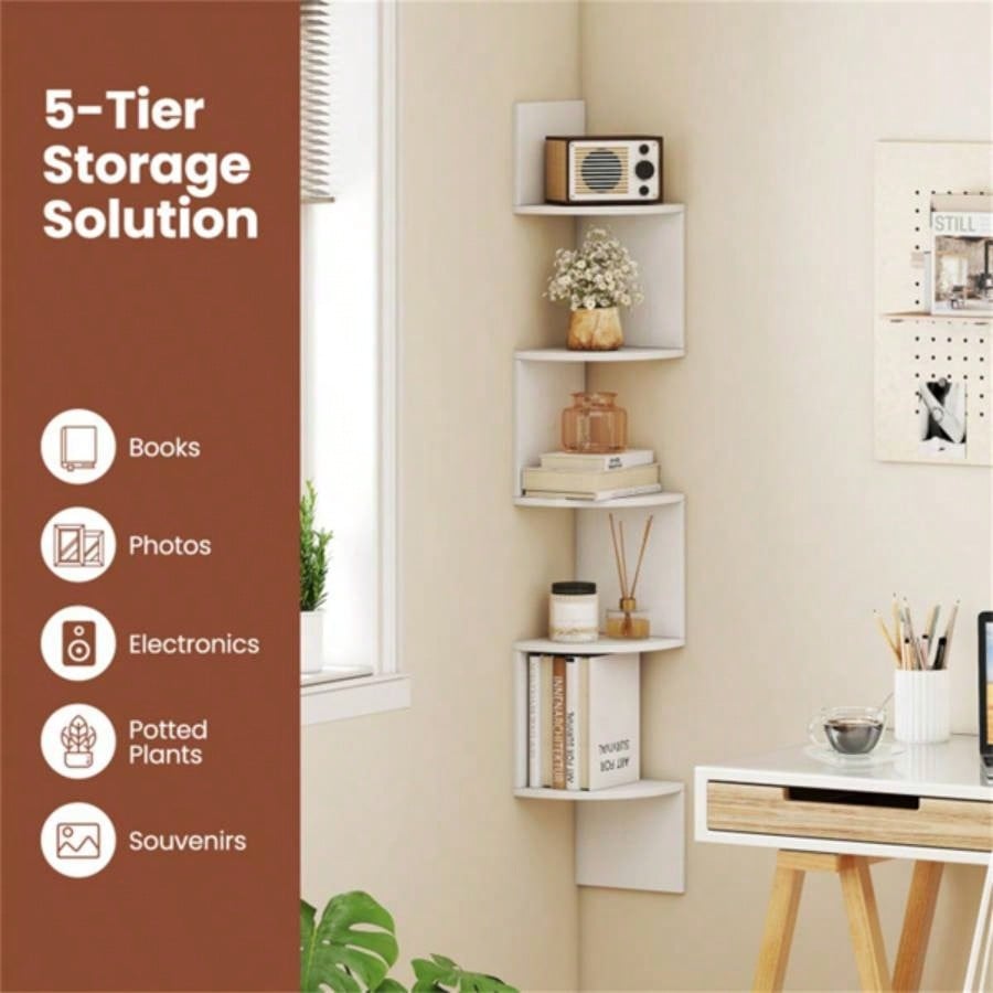 5 - layer white wall mounted corner stand/bookshelf
