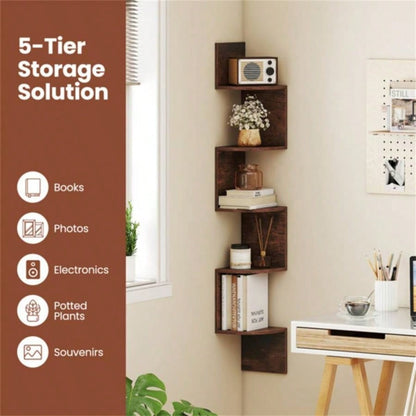 5 - layer brown wall mounted corner stand/bookshelf