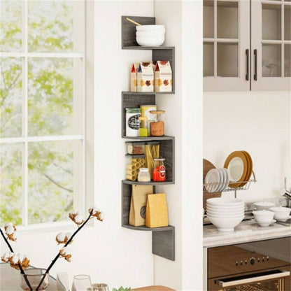 5 - layer Oak wall mounted corner stand/bookshelf