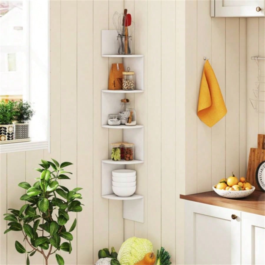 5 - layer white wall mounted corner stand/bookshelf