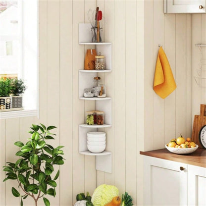 5 - layer white wall mounted corner stand/bookshelf
