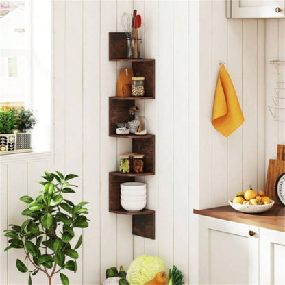 5 - layer brown wall mounted corner stand/bookshelf