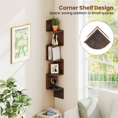 5 - layer brown wall mounted corner stand/bookshelf