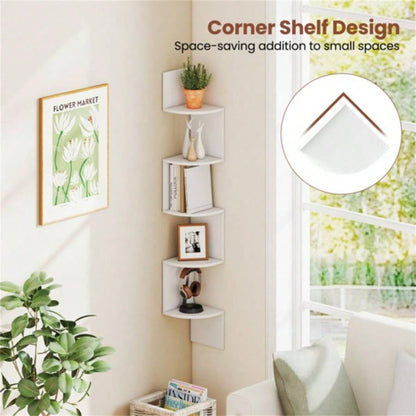 5 - layer white wall mounted corner stand/bookshelf