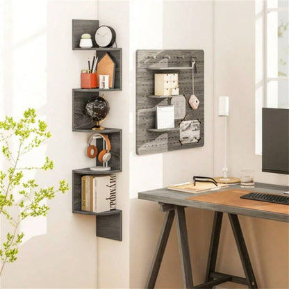 5 - layer Oak wall mounted corner stand/bookshelf