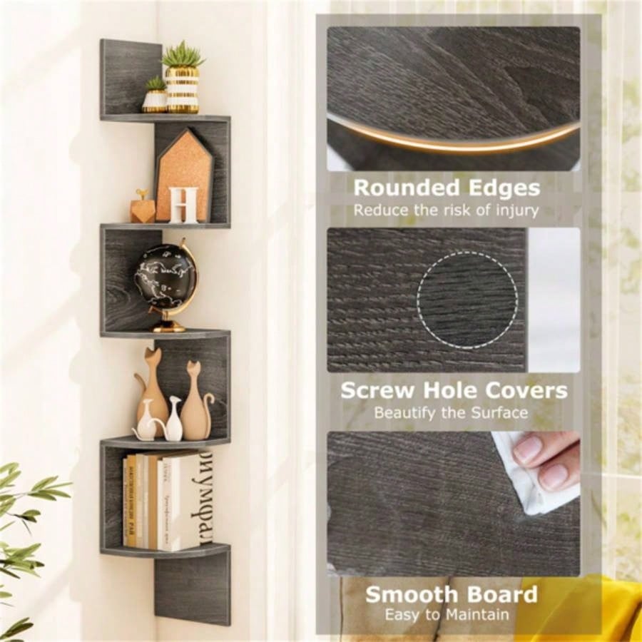 5 - layer Oak wall mounted corner stand/bookshelf