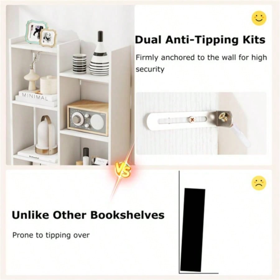 25.5x 8x 64 Wooden Bookcase with Anti - Tipping Kits - White