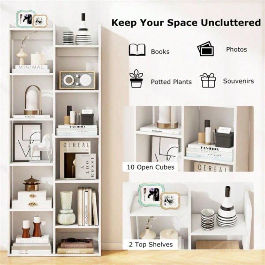 25.5x 8x 64 Wooden Bookcase with Anti - Tipping Kits - White