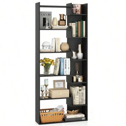 Black 6 - Tier Bookshelf Wooden Bookcase