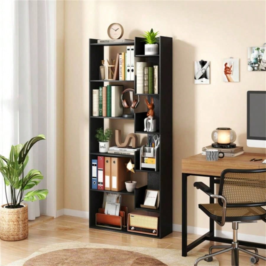 Black 6 - Tier Bookshelf Wooden Bookcase
