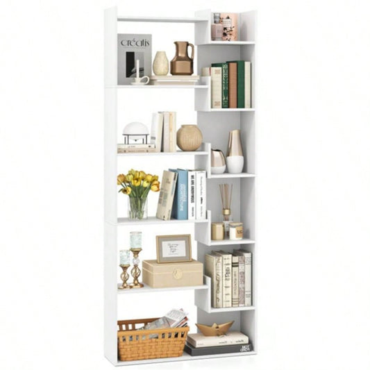 White 6 - Tier Bookshelf Wooden Bookcase