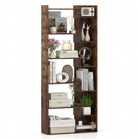 Rustic Brown 6 - Tier Bookshelf Wooden Bookcase