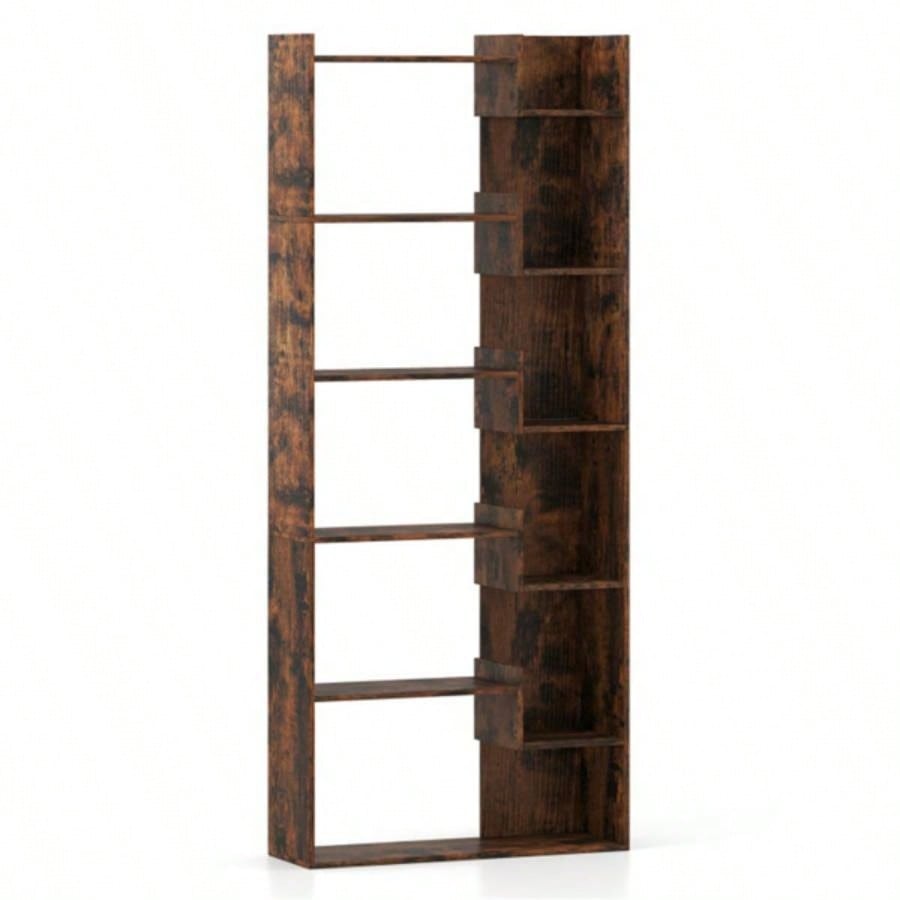 Rustic Brown 6 - Tier Bookshelf Wooden Bookcase