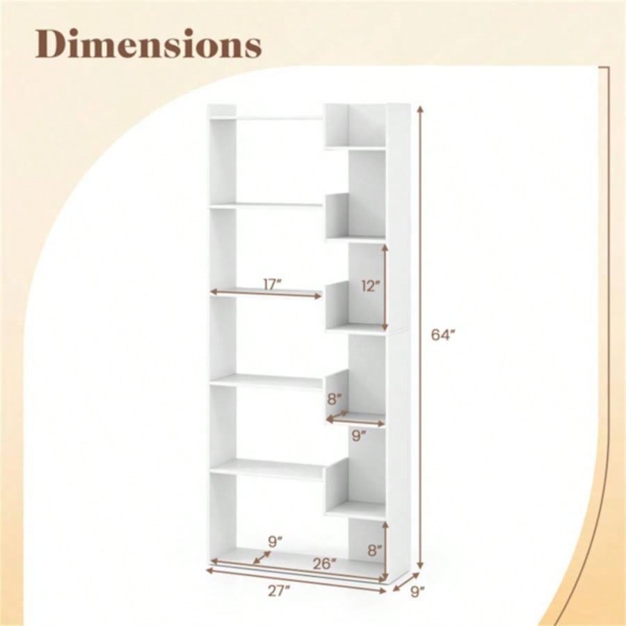 White 6 - Tier Bookshelf Wooden Bookcase
