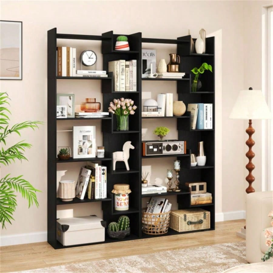 Black 6 - Tier Bookshelf Wooden Bookcase
