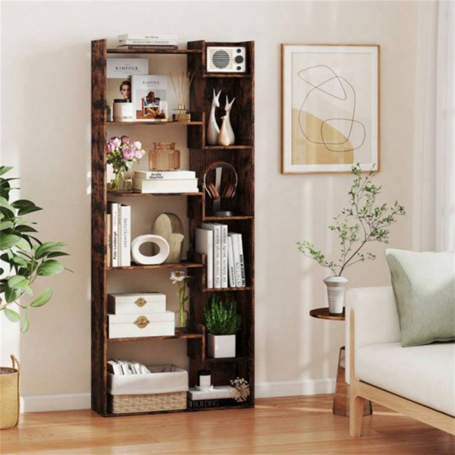 Rustic Brown 6 - Tier Bookshelf Wooden Bookcase