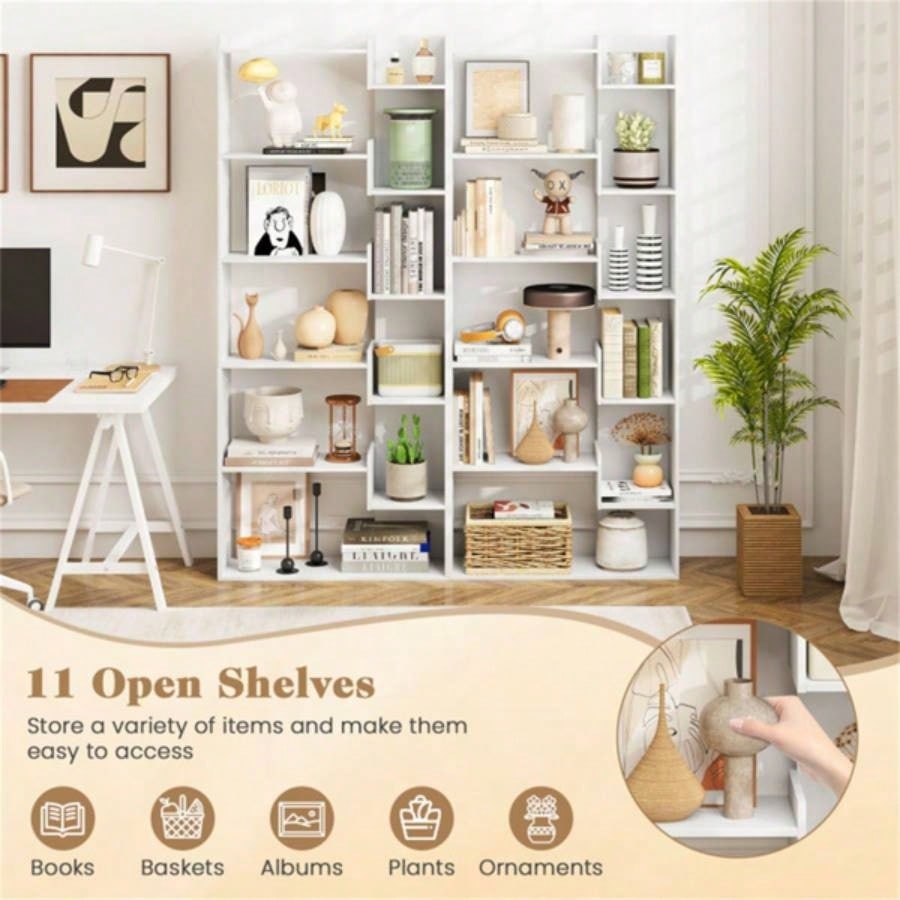 White 6 - Tier Bookshelf Wooden Bookcase