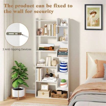 White 6 - Tier Bookshelf Wooden Bookcase