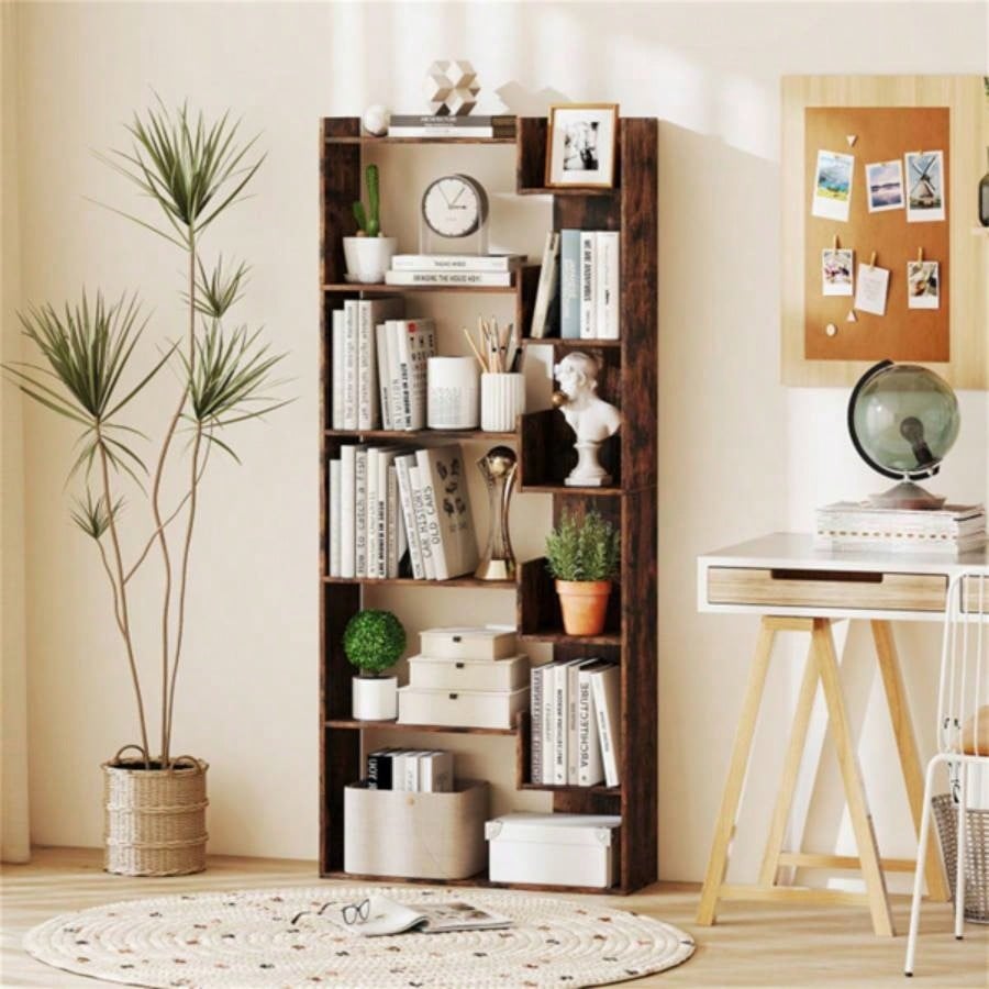 Rustic Brown 6 - Tier Bookshelf Wooden Bookcase