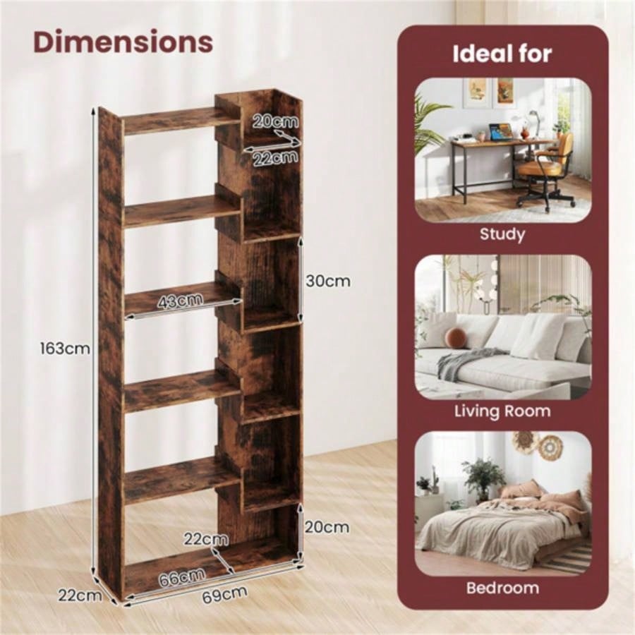 Rustic Brown 6 - Tier Bookshelf Wooden Bookcase