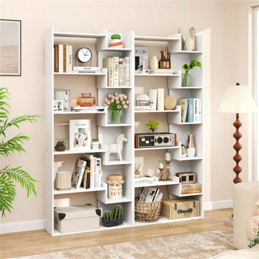 White 6 - Tier Bookshelf Wooden Bookcase